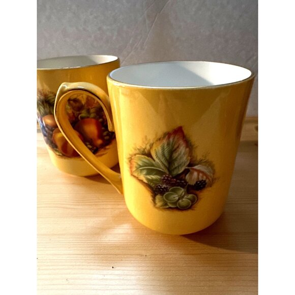 Aynsley Orchard Gold Fine Bone China Coffee Tea Mugs Yellow Fruit Motif Set Of 2 - Picture 2 of 10